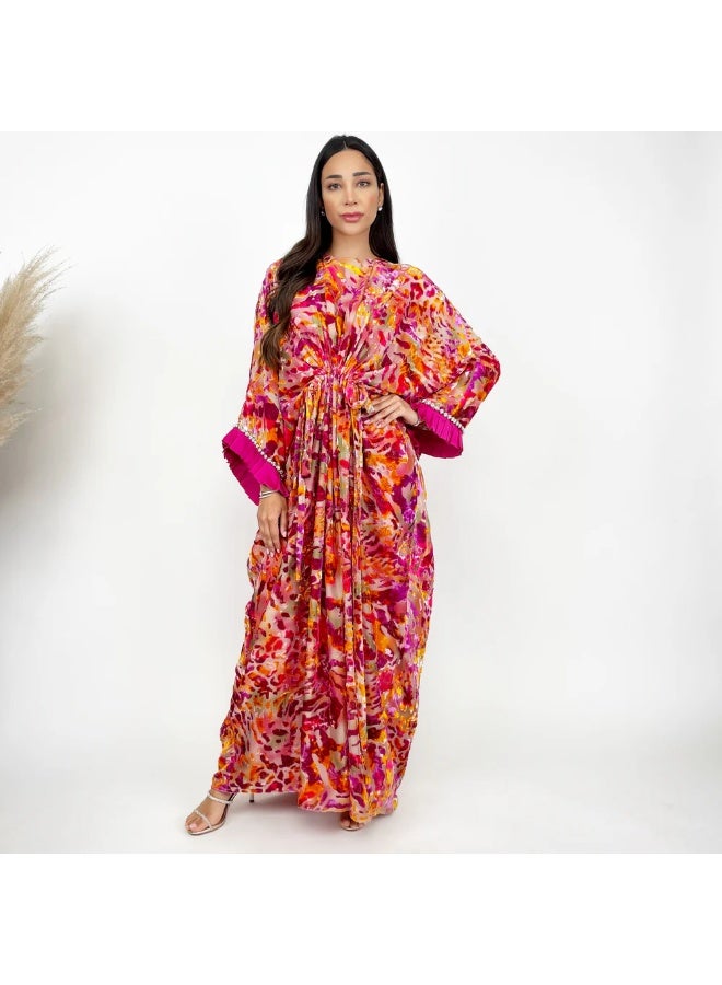 QABEELA RAM24 ELISE PINK DEVORÉ KAFTAN - Image 1